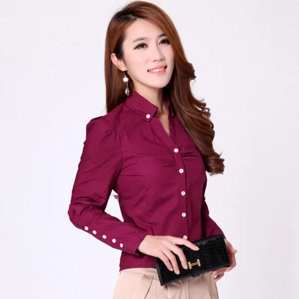 Spring And Autumn New Women'S Long Sleeve Work Suit White Shirt Korean V-Neck Professional Dress Temperament Versatile Shirt - Image 2