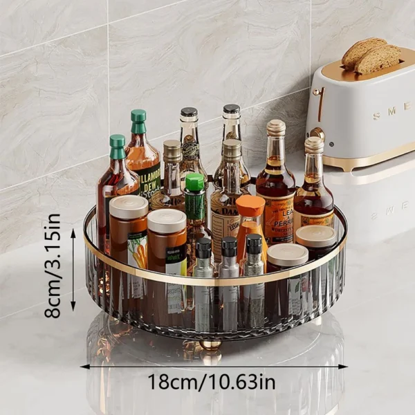 1pc Round Plastic Clear Rotating Container Bins for Cabinet Pantry Kitchen Countertop Refrigerator (Grey) - Image 2