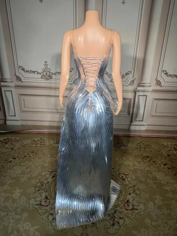 ZD Sexy Evening Dresses for Women Silver Sequin Deep V Neck Mermaid Evening Gowns Long Bead Halter High Side Slit Luxury Party D - Image 2