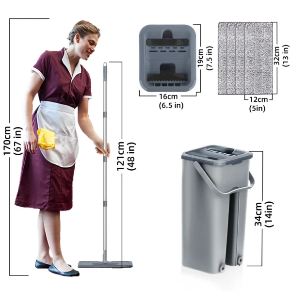 Hand Free Flat Floor Mop And Bucket Set For Professional Home Floor Cleaning System With Washable Microfiber Pads For Hardwood - Image 3