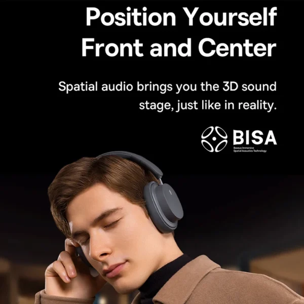Baseus Bowie D05 Wireless Headphones – 3D Spatial Audio, Bluetooth 5.3, 40mm Driver, Foldable Over-Ear Design, 70H Playtime - Image 2