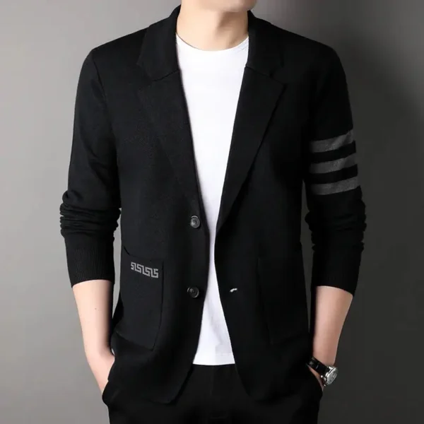 Brand Embroidered Sweater Cardigan, a classic Korean-style knitted coat designed for the modern man. The striped trend meets premium craftsmanship for a timeless look. - Image 3