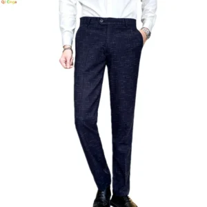 Navy Blue Men's Striped Suit Pants, Fashion Slim Fit Trousers, Business/Office Black Pant, Asian Size 29-38