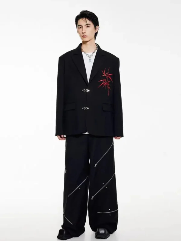 Dibinsai Hongzhu’s Chinoiserie Blazer, a fusion of modern tailoring and traditional embroidery, designed with bamboo motifs for a distinctive national-style statement. - Image 5