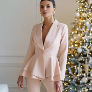 Pink Two Piece Flare Suit Set for Women, Formal Blazer Pants, Wedding Party Dress Office Business Outfit Formal Wear,Customized