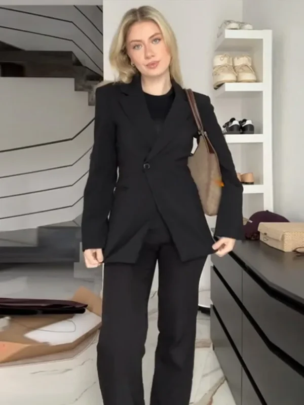 Elegant Slim Solid Women's Blazers Lapel One Button Shoulder Pads Long Sleeve Jacket 2025 Spring Office Lady Commute Outwear - Image 3