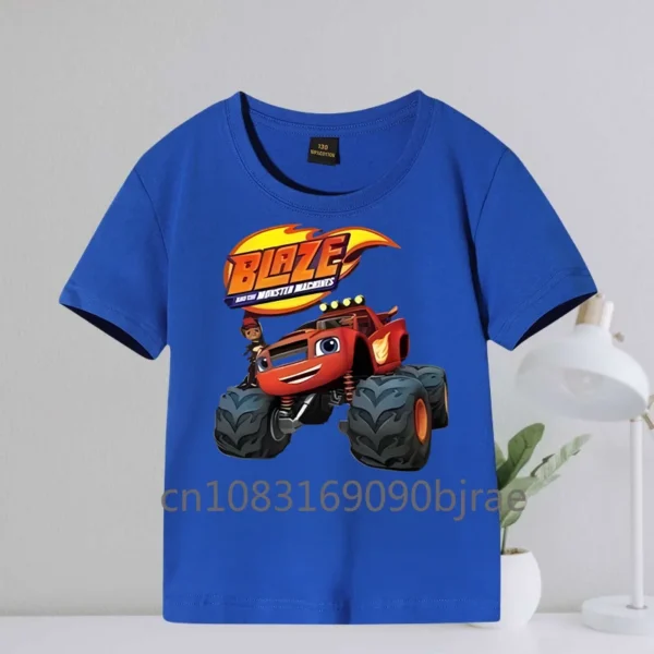 Summer Trend Blaze Off road vehicle Letter pattern Print Boys Casual 100% Cotton T-shirt Round Neck Short Sleeve Comfy Kids ops - Image 2