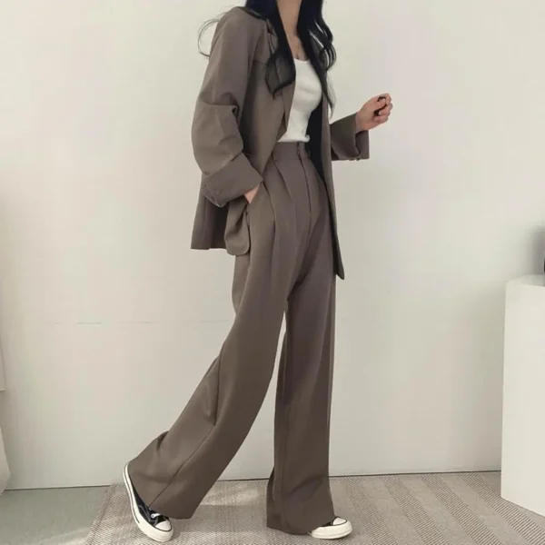 Wide Leg Suit Pants Set Elegant Women's Business Suit Set with Single-breasted Cardigan Jacket High Waist Wide for Professional - Image 3