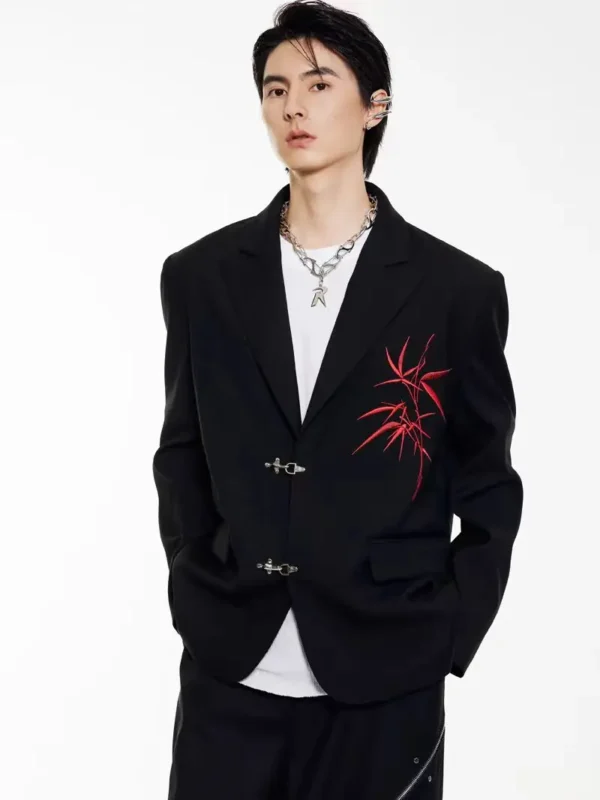 Dibinsai Hongzhu’s Chinoiserie Blazer, a fusion of modern tailoring and traditional embroidery, designed with bamboo motifs for a distinctive national-style statement. - Image 2