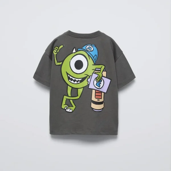 Cartoon Monster Tees Printed Black T-shirt Summer Wear Boys And Girls Fashion Casual Thin Tops Kids Cute Crewneck Base Shirt - Image 3
