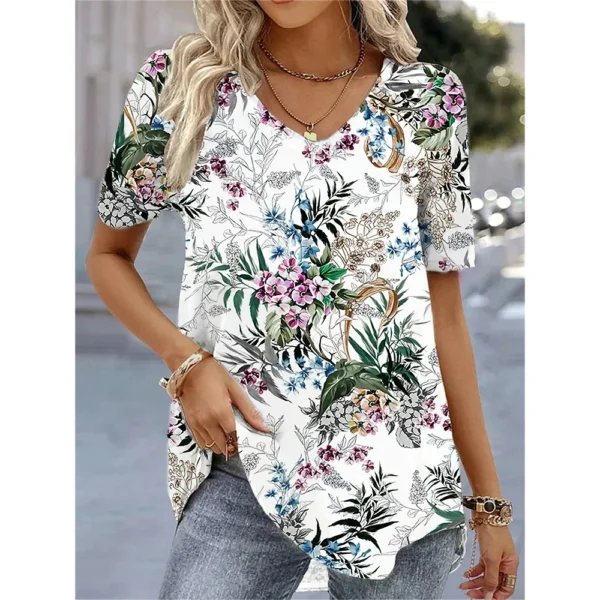 New Women's T-Shirt Summer V-Neck Tee Loose Casual Top Stripes Funny Printed Female Clothing Streetwear Women Pullover T-Shirts - Image 5