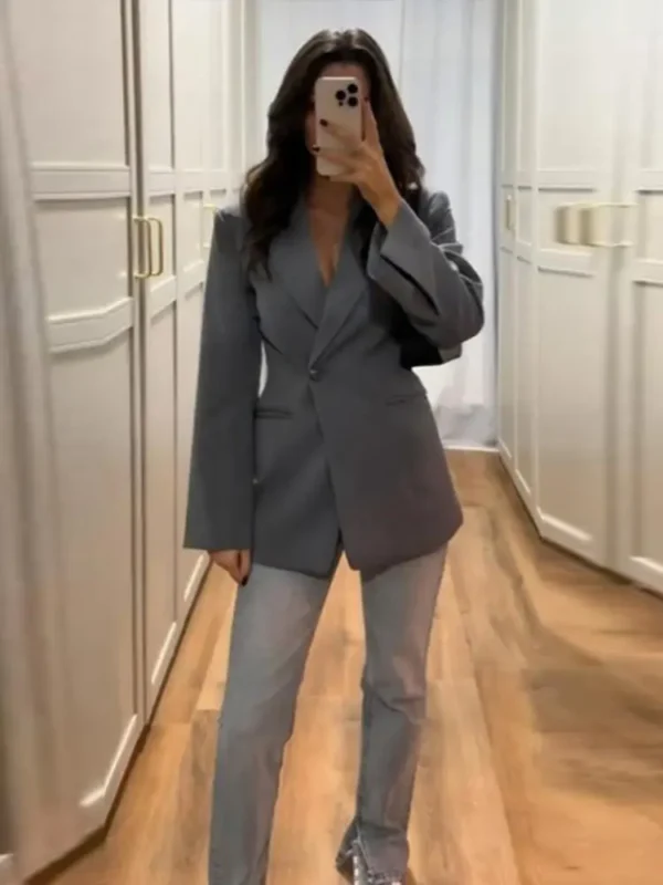 Elegant Slim Solid Women's Blazers Lapel One Button Shoulder Pads Long Sleeve Jacket 2025 Spring Office Lady Commute Outwear - Image 2