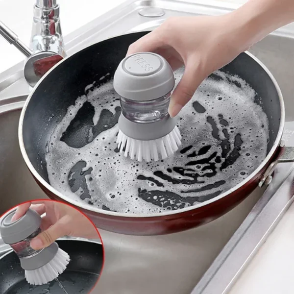 Dish Brush with Soap Dispenser Multi Use Soap Dispensing Scrub Brush for Household Universal Kitchen Dish Palm Brush with Tary - Image 3