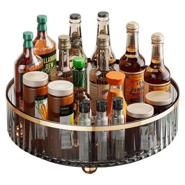 1pc Round Plastic Clear Rotating Container Bins for Cabinet Pantry Kitchen Countertop Refrigerator (Grey) - Image 3
