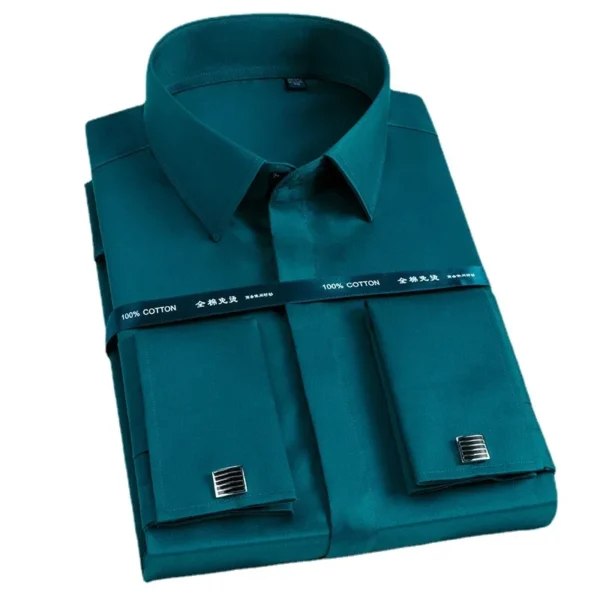 100% Cotton French Cufflinks Shirt, a hidden button formal dress shirt with a luxurious fit, perfect for business and special occasions.