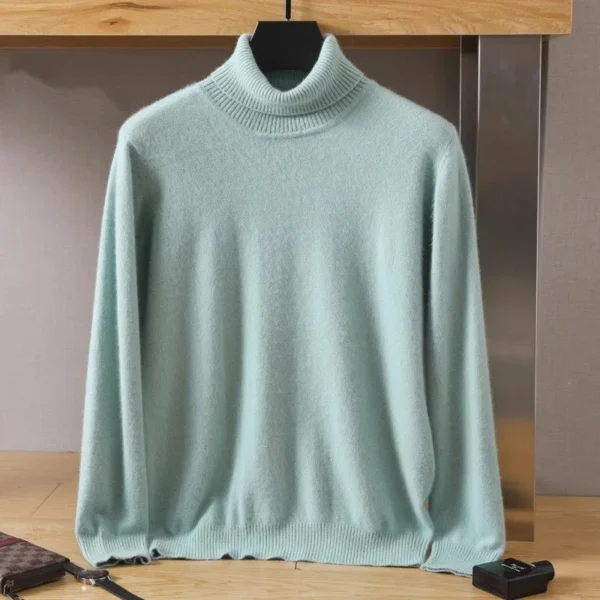 Men’s 100% Pure Mink Velvet Cashmere Sweater, High Lapels Pullovers Knitted Winter Tops Long Sleeve Premium Jumpers - Image 5