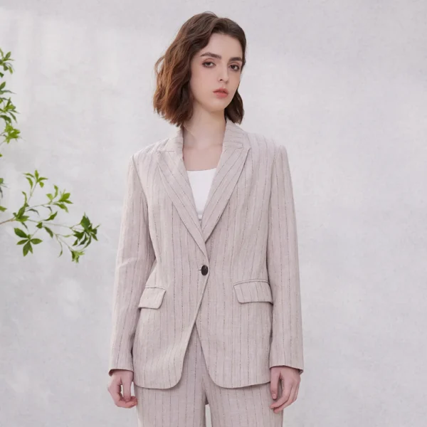 K2062X Luxury Brand Women's Clothing 100% Linen Ladies Office wear Stripe Suit Women's Formal Blazer Clothes - Image 2