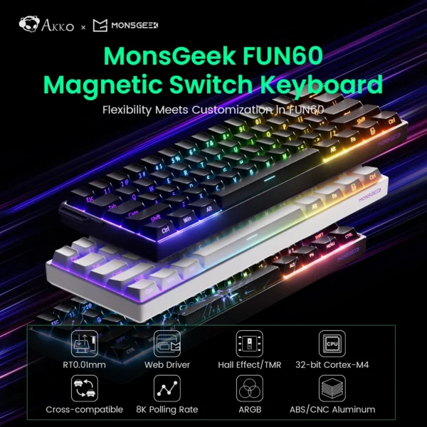 Akko MonsGeek FUN60 Mechanical Gaming Keyboard – Magnetic Switch, 60% Layout, 8K Rapid Trigger, ARGB Customizable Keys