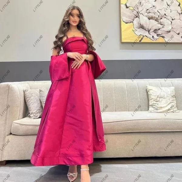 LIYYLHQ Fuchsia 2024 Prom Dresses Saudi Arabia Women Wear Wrap Stain Evening Party Gown A Line Birthday Formal Occasion Dress