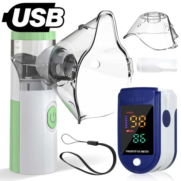 Medical Mesh Nebulizer Handheld Asthma Inhaler Atomizer Children Health Care Nebulizer OLED Pulse Oximeter Display Oxymeter