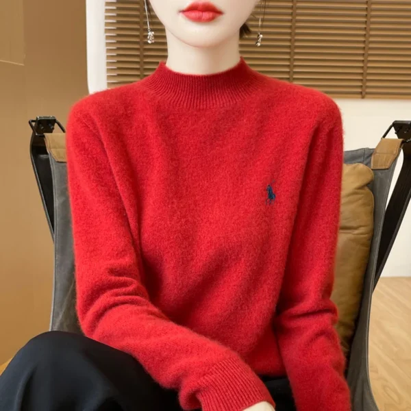 2024 Women’s Cashmere Hoodie, Fashionable Embroidered Half-High Neck, 100% Australian Wool - Image 6