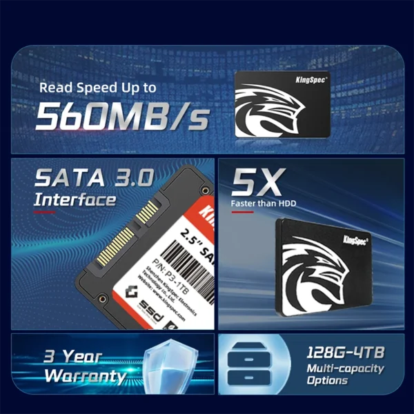 KingSpec SSD Drive – 120GB, 240GB, 1TB, 512GB, 128GB, 256GB, 4TB Internal SATA Hard Drive for Laptops and PCs - Image 2
