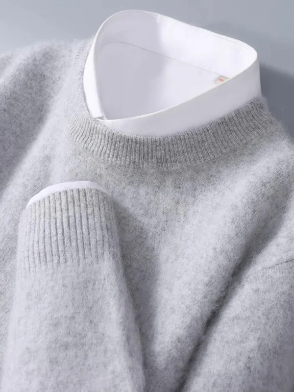 New Mink Cashmere Sweater for Men, Crewneck Loose Solid Color Knit Undercoat - Image 4