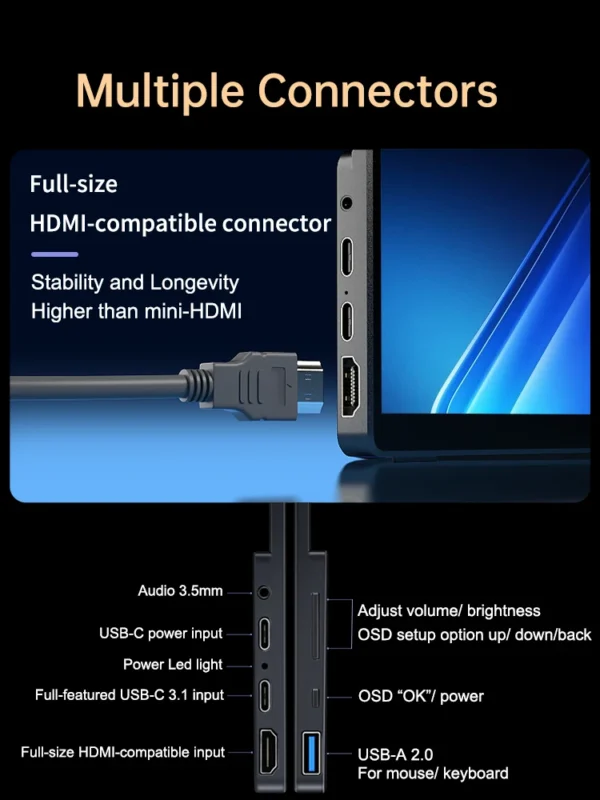 14'' 4K OLED Portable Monitor 16:10 3840*2400p 500Nits USB-C HDMI-Compatible External Gaming Monitor for PS5 Switch Laptop MacOS - Image 4