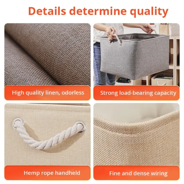 1Pc Beige/Grey Folding Storage Basket Linen Storage Fabric Wardrobe Office Bedroom Closet Toys Laundry Basket With Handle - Image 5