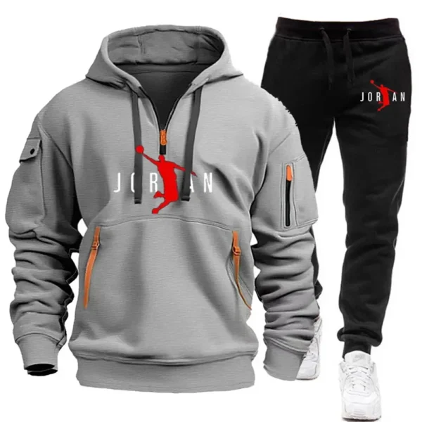 2025 new men's zipper multi-pocket hoodie loose casual sweater suit spring and autumn European size new fashion print - Image 5