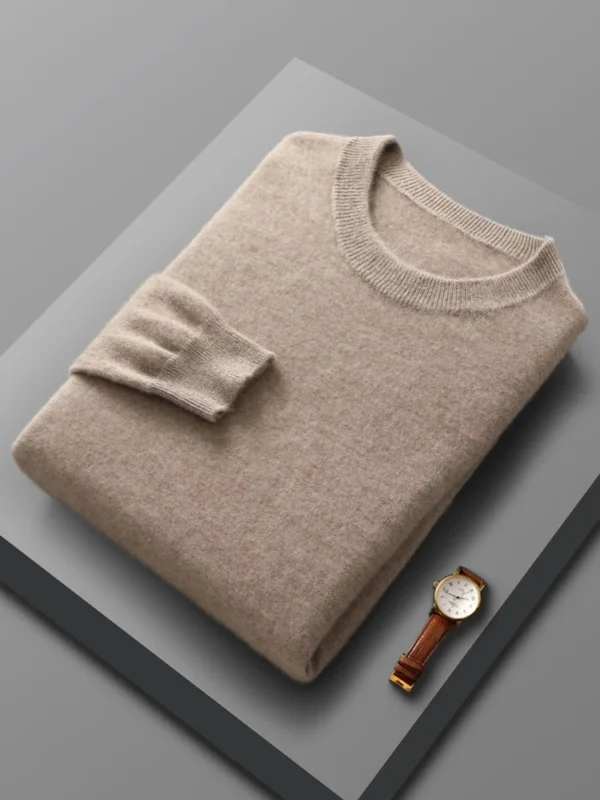 Spring Autumn Merino Wool Pullover Sweater for Men, O-Neck Long Sleeve Cashmere Knitwear - Image 3