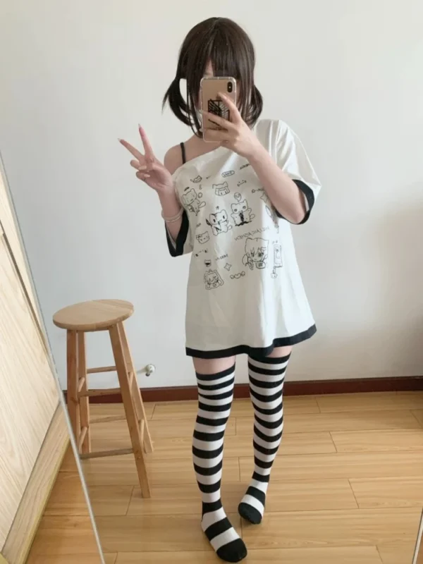 HOUZHOU Y2k Harajuku PatchworkT Shirts Women Japanese Style Kawaii Sweet Gothic Cartoon Print Loose Tees Tops Soft Gril 2024 - Image 6