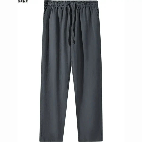 Breathable Cotton Linen Straight-Leg Pants Grey High-End Men's Summer Casual Trousers Loose Fit Cotton Linen Pants - Image 5