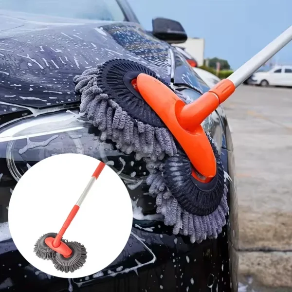 Car Washing Mop with Rotating Double Brush Head Telescopic Retractable Design Double Layer Car Wash Brush for Easy Cleaning - Image 2