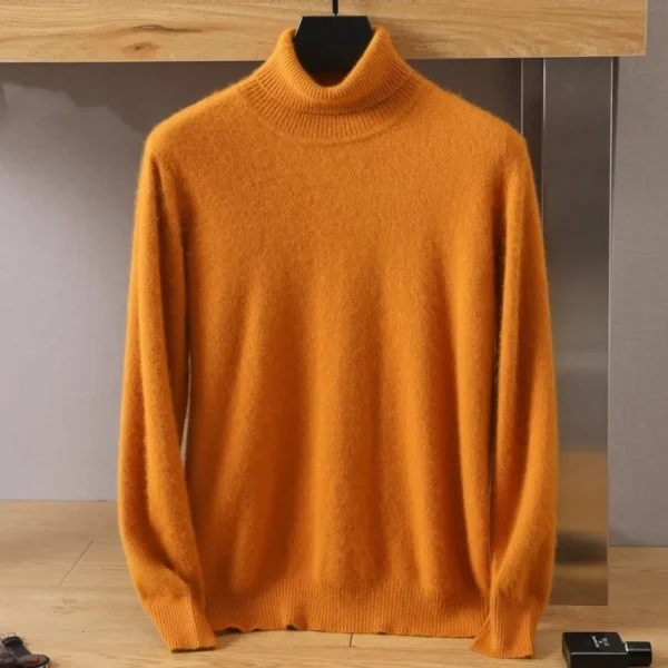 Men’s 100% Pure Mink Velvet Cashmere Sweater, High Lapels Pullovers Knitted Winter Tops Long Sleeve Premium Jumpers - Image 4