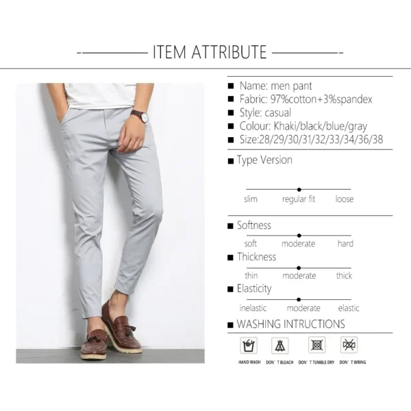 BROWON Summer Men Fashions Solid Color Casual Pants Men Straight Slight Elastic Ankle-Length High Quality Formal Trousers Men - Image 4