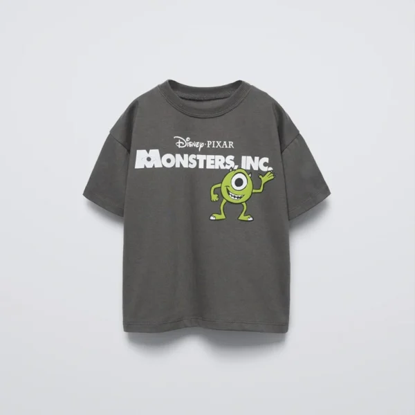 Cartoon Monster Tees Printed Black T-shirt Summer Wear Boys And Girls Fashion Casual Thin Tops Kids Cute Crewneck Base Shirt