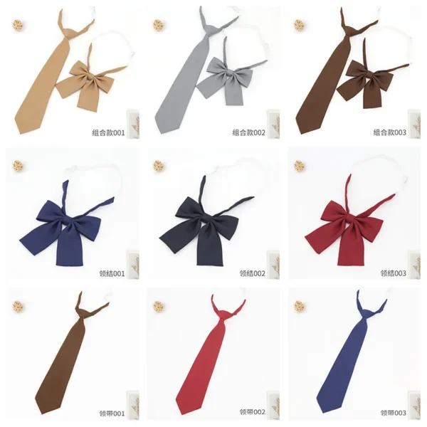 Solid Color Brown Navy Neckties For Men Lazy-ties College Girls Shirt Formal Dress Neckwear Rubber Necktie Casual Cravat - Image 3