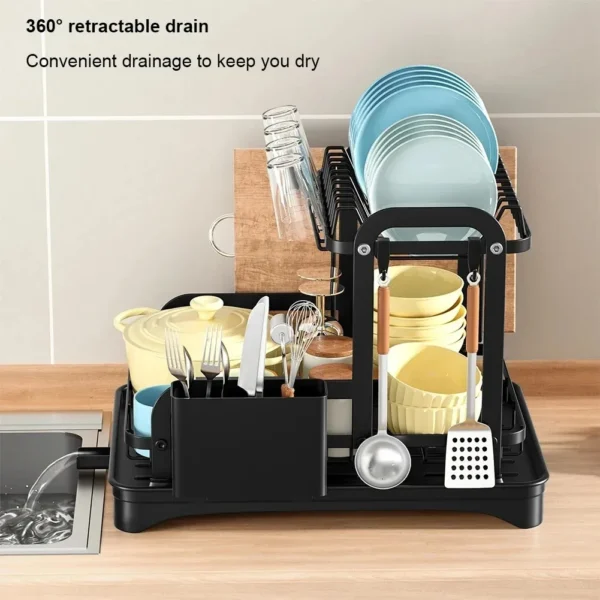 2 Tier Dish Bowl Drainer Storage Rack Kitchen Dish Drying Rack with Drain Basket Countertop Dinnerware Organizer Drainboard - Image 3