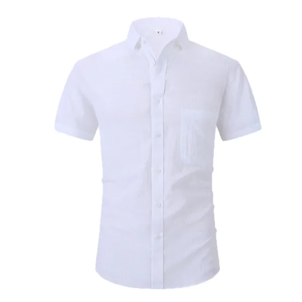 Cotton Line Hot Sale Men's Short-Sleeved Shirts Summer Solid Color Turn-down collar Casual Beach Style Plus Size - Image 5