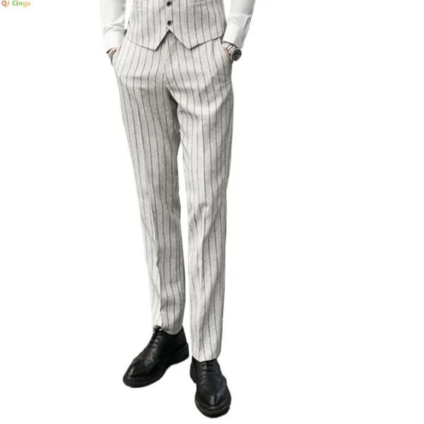 Off-White Mens Plaid Trousers, Fashion Slim Suit Pants, Office Casual Striped Pant, Asian Size 29-38 - Image 5