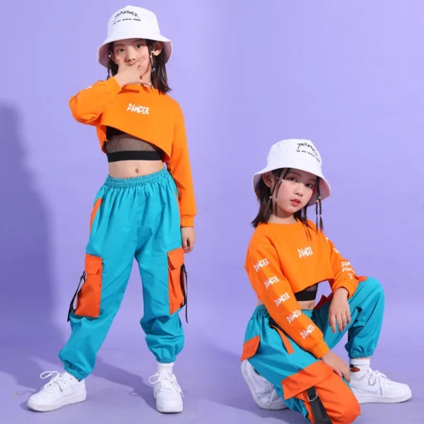 Summer Girls Hip Hop Clothes Set Kids Crop Top + Cargo Pants Street Dance Children Jazz Outfits Teen Streetwear Costumes 4-14Yrs - Image 4