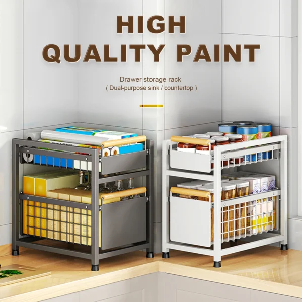 1/2tier,Kitchen cabinet pull-out storage rack,Slide-out storage basket under the sink,spice rack,Household items storage box - Image 5