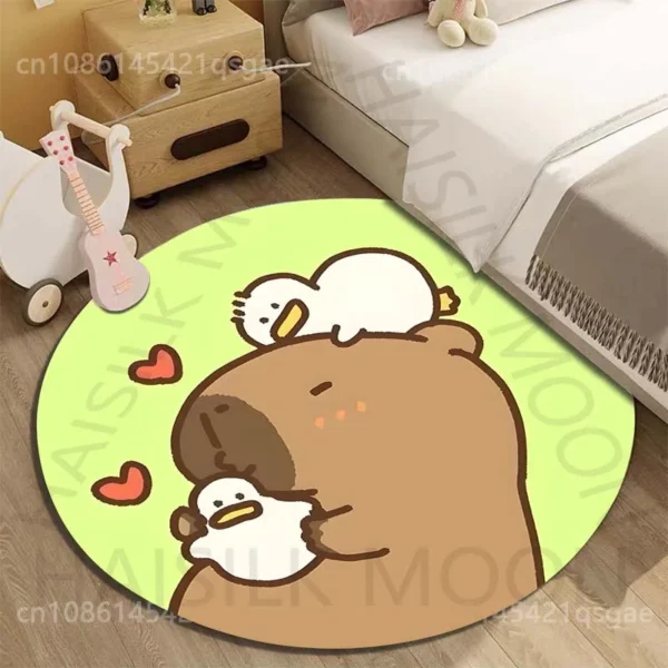 Capybara Cartoon Printed Round Carpet for Living Room Sofa Table Floor Mats Large Pet Mat Soft Round Rug Home Decor for Gifts