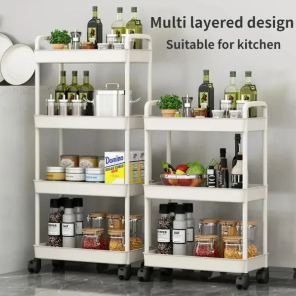 3/4 Tier Mobile Storage Rack Trolley Organizer With Wheels Plastic Kitchen Organizers Household Cart Mobile Trolley Bookshelf - Image 2