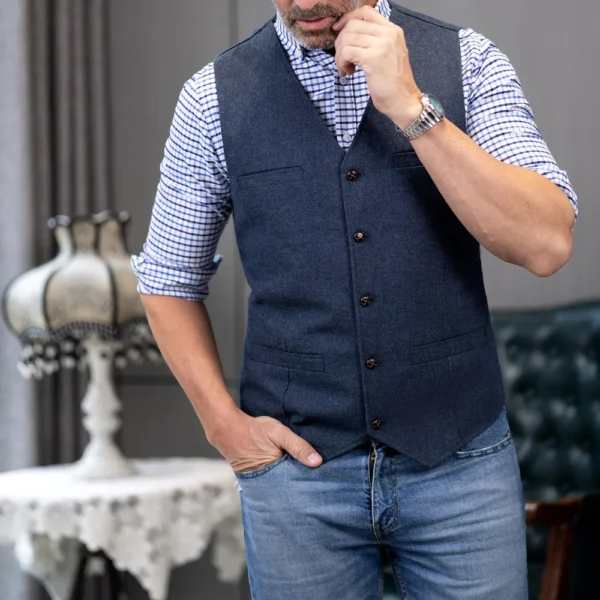 V Neck Men's Suits Vest Casual Classic Formal Business Herringbone Tweed Slim Fit Waistcoat For Wedding Groomsmen - Image 3