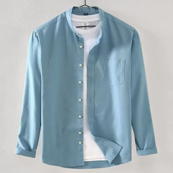 2023 Spring and Autumn New Pure Cotton Stand Collar Oxford Spun Long Sleeve Shirt Japanese Casual No-Iron Fashion Men's Clothing - Image 4