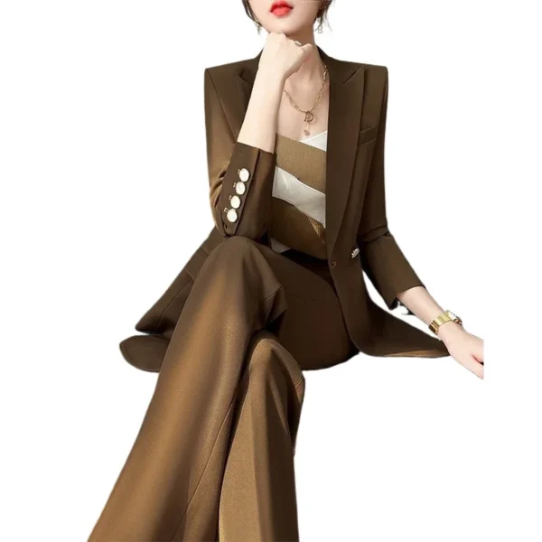 Brown Suit Woman New Fashion Temperament Advanced Sense of Two-piece Suit Spring Autumn British Style Formal Wear High Quality