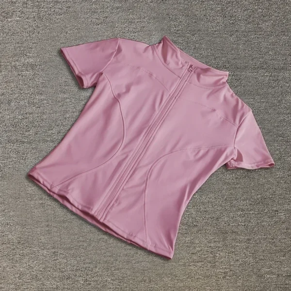 Summer High Quality Waist Slimming Training Tops Women's Quick-drying Tight Stand Collar Full Zipper Short Sleeves Yoga shirts - Image 3
