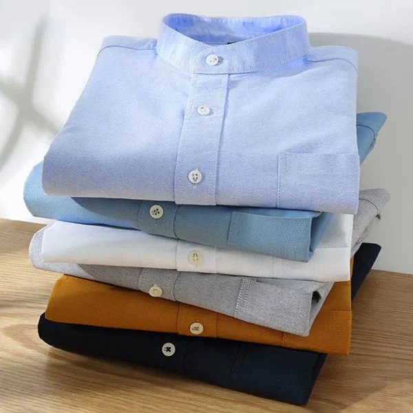 2023 Spring and Autumn New Pure Cotton Stand Collar Oxford Spun Long Sleeve Shirt Japanese Casual No-Iron Fashion Men's Clothing - Image 2